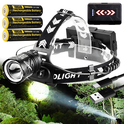High Lumens LED Headlamp USB Rechargeable Super Bright Zoom Head Torch Headlight