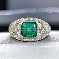 Emerald Octagon Cut Gemstone With 14K Solid White Gold Ring For Men's 558