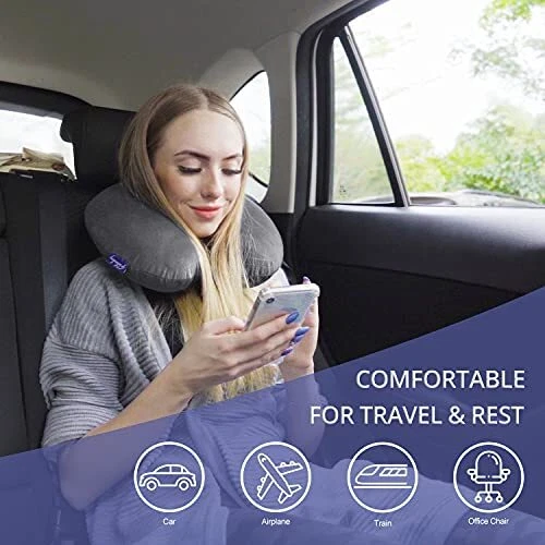 Travel Pillow Memory Foam for Airplanes - Neck Pillow for Traveling, Dark Gray