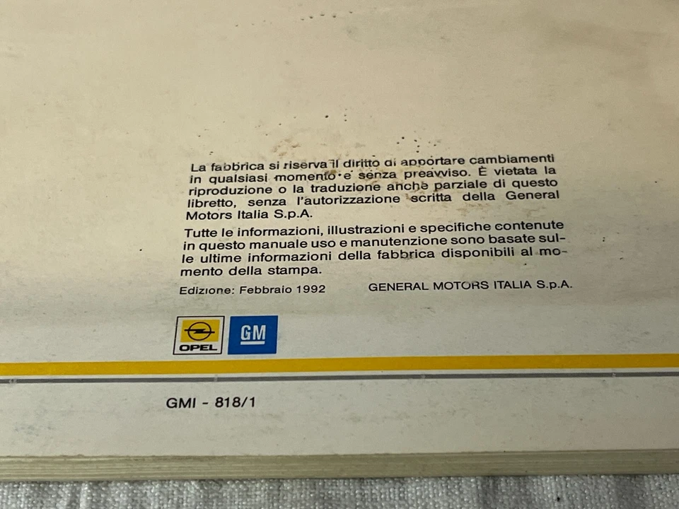 LIBRETTO USO E MANUTENZIONE OPEL ASTRA FEBBRAIO 1992 IN ITALIANO - Immagine 3 di 4