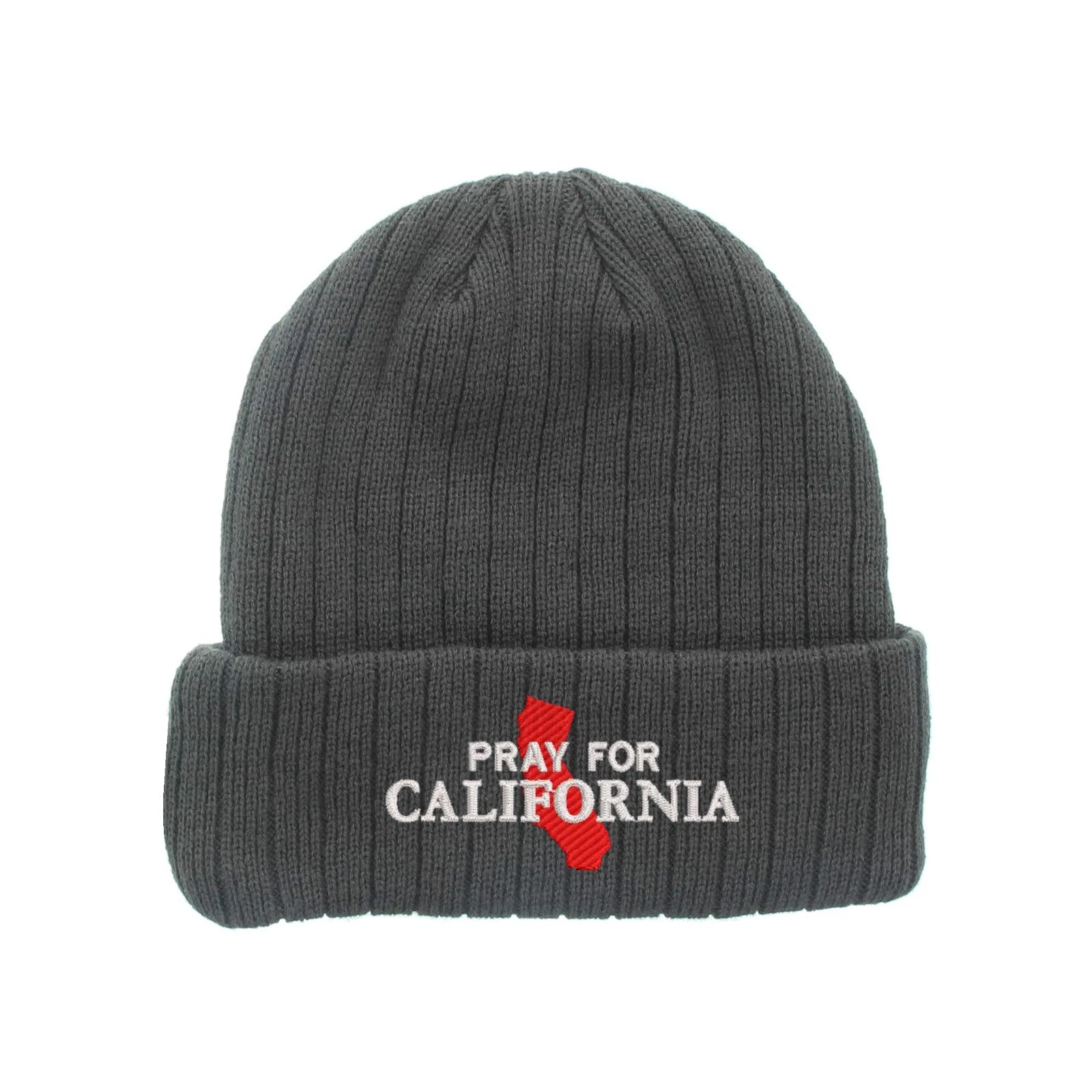 Pray for California embroidered fleece beanie hat (gray), insulated beanie