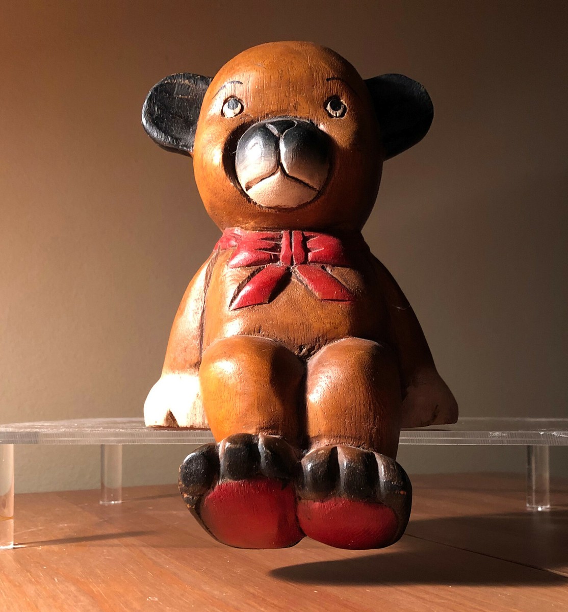 folk art seated sitting wood bear teddy welcome hand carved single