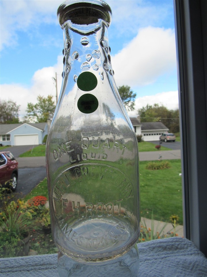 TREQ Milk Bottle Maple Grove Dairy F H Root Farm Jamestown NY