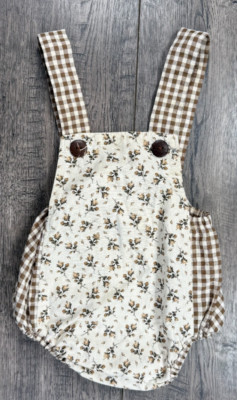 Baby Girl Clothes Ashley Rose 3-6 Month Tan Brown Check Romper Outfit