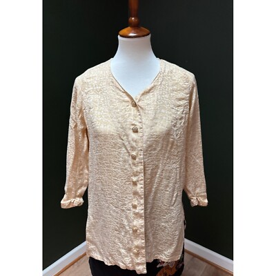 Vtg Robert James by Neiman Marcus V-Neck Yellow Textured Blouse Women's 4