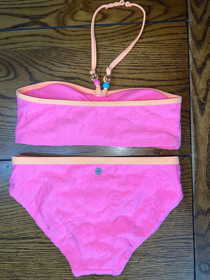 Justice Pink Embossed Peace Sign Bikini EUC Girls 2 Piece Swimsuit Size M (10) - Image 4 of 4