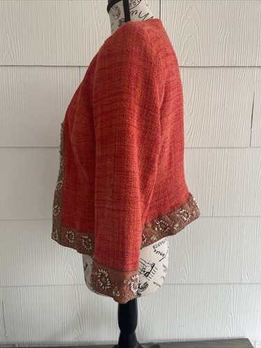 Josephine Chaus Jacket Orange Silk Embellished Embroidered Women Sz 10 (B9) - Picture 7 of 12