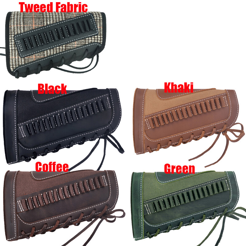 Leather Canvas Rifle Shell Holder Gun Buttstock Ammo Holder For