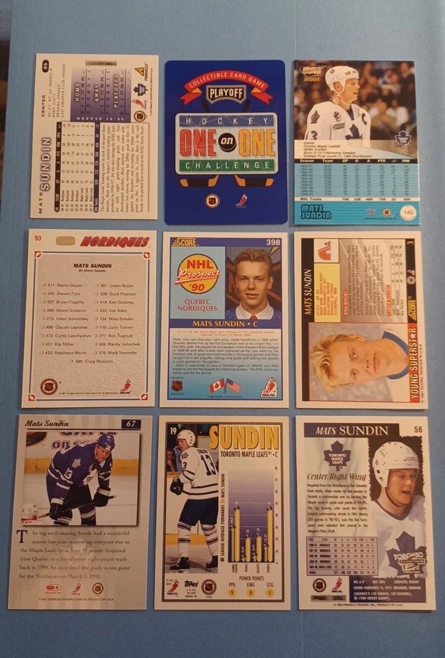 MATS SUNDIN 9 Card Lot RC Rookie Card Donruss Maple Leafs Nordiques NHL Hockey - Image 4 of 4