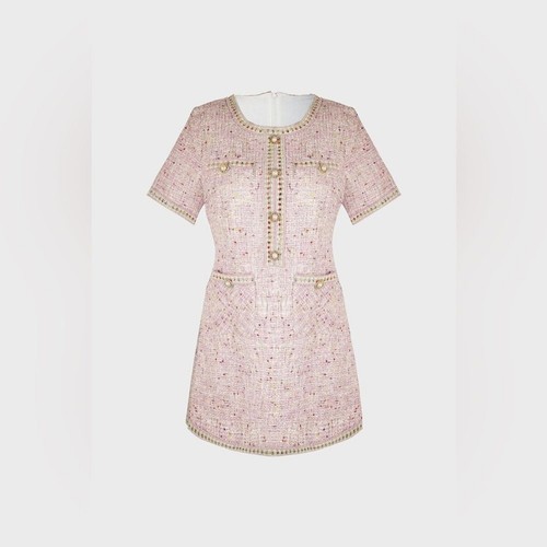 J.ING Librada Tweed Pink Button Short Sleeve Mini Dress NWT Women SIZE M - Picture 5 of 9