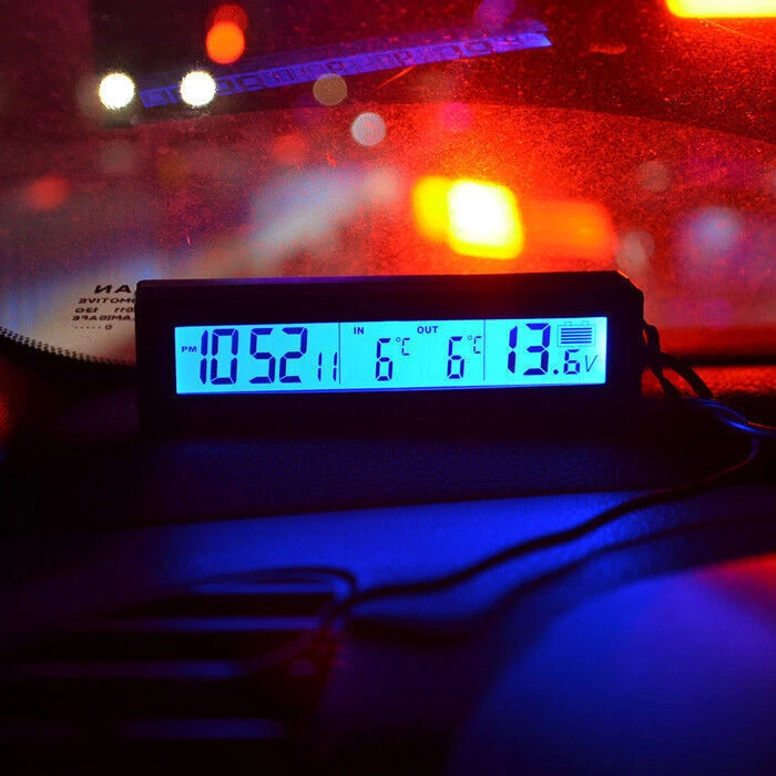 12V Digital LCD Car Thermometer Clock Time Voltmeter Gauge Orange&Bule Backlight - Image 4 of 4