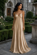 Lovers Society Slip Wedding Dress 12 Nude Beige Low V Sweep Train Simple Elegant