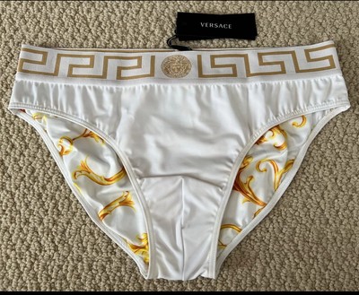 NWT Versace Mens Greca Border Swim Brief White Size 7 XL $300