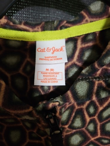 Cat and Jack Boys Dinosaur Brown One Piece Zip Hooded Pajamas- Size (8) Medium - Picture 3 of 4