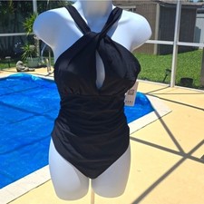 NWT Charmo Black Bathing Suit Siez L One Piece UPF 50
