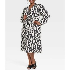 Ava & Viv Balloon Long Sleeve Cotton Waist Tie Midi Shirtdress Size 4X