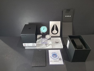 CUSTOM Nixon Sentry Quartz Watch Black Brushed/ Turquoise A105-2800. 