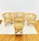 Vintage Wicker Rattan Barbie Or Dollhouse Patio Set Furniture Minor Wear