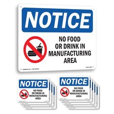 No Food Or Drink In Manufacturing Area OSHA Notice Sign Or Decal - 5 or 10 Pack