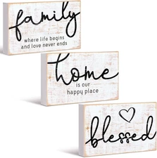 Jetec 3 Pcs Family Home Blessed Rustic Wood Sign Mini Wood Decorative Farmhouse
