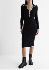 Express Ribbed Tipped V-Neck Midi Sweater Polo Dress Size XL Worn One Time
