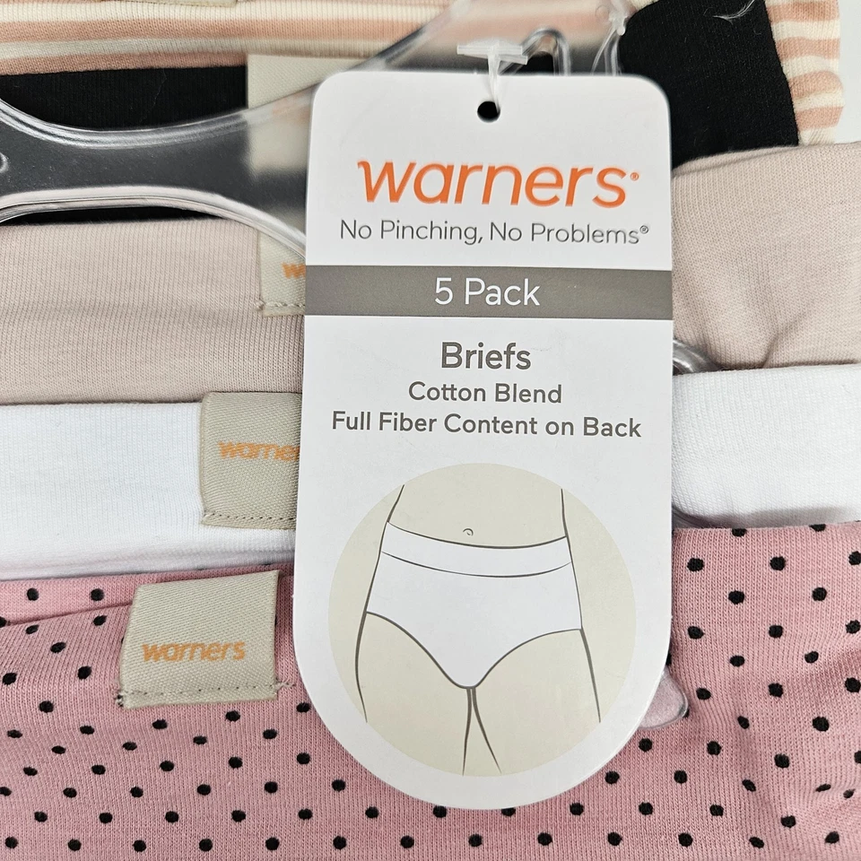 WARNERS 5 Pack Women's S M L Wide Waistband Cotton Briefs Pink Black Beige White - Image 4 of 4