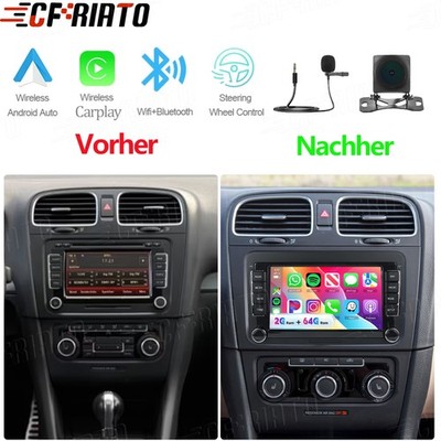 2+64GB Android 15 Autoradio Carplay für VW GOLF 5 6 Plus Polo Passat Touran Kam