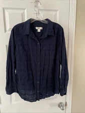 Christopher Banks Blouse Women Sz   L Gorgeous Blue Button Long Sleeve Shirt Top