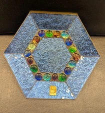 Glass Guild – Six-Sided Georges Briard blue foil-backed and jeweled tray 10”