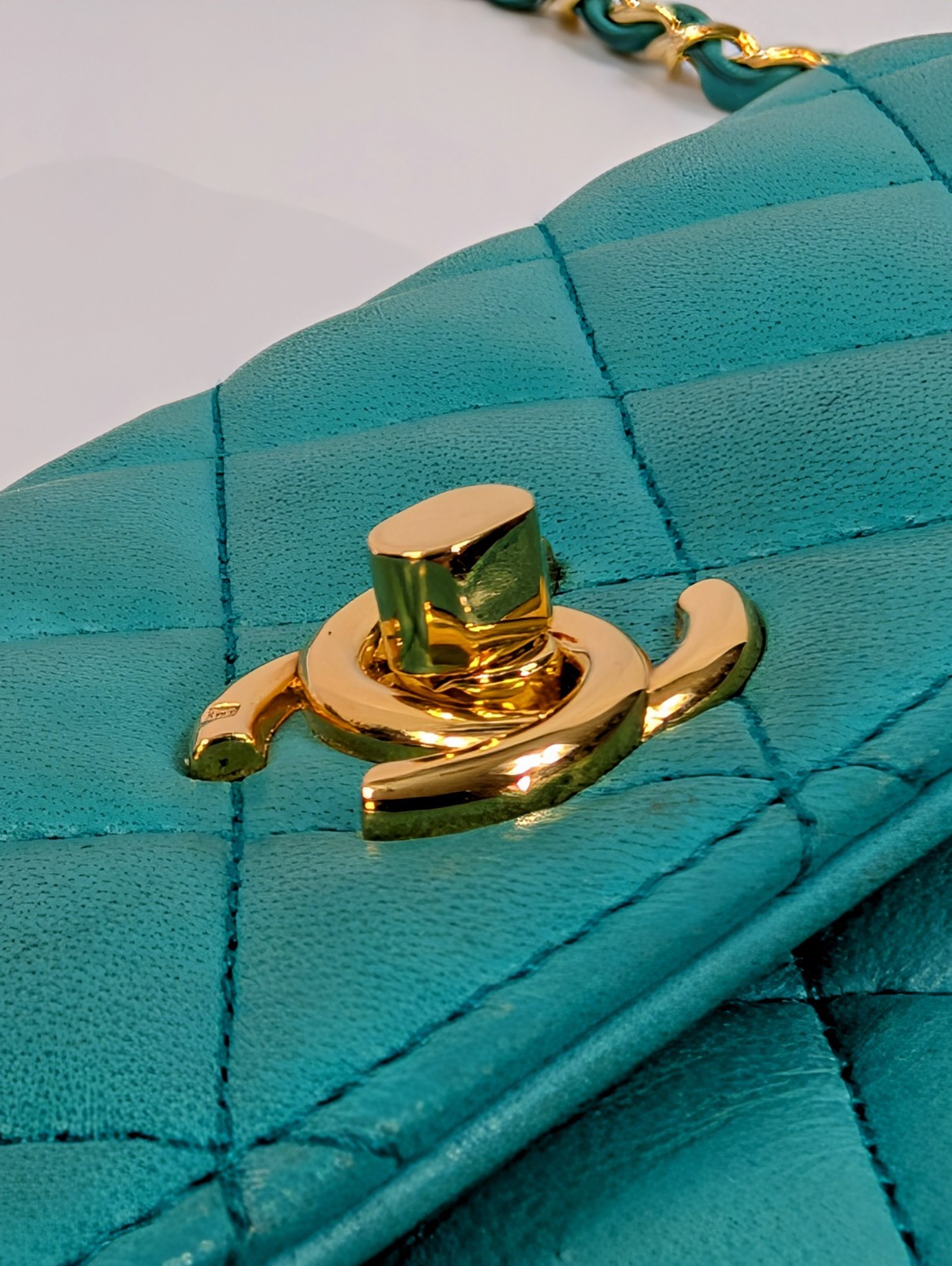 Chanel Vintage Teal Mini Rectangular Classic Flap… - image 7