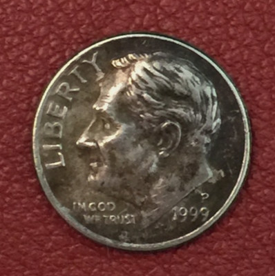 1999 P  Roosevelt Dime - BLACK BEAUTY, actual coin - Free shipping.
