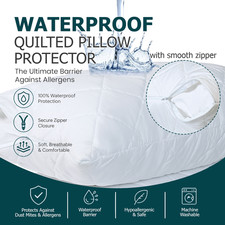 Waterproof Pillow Protector Quilted Zippered Breathable Standard Queen King