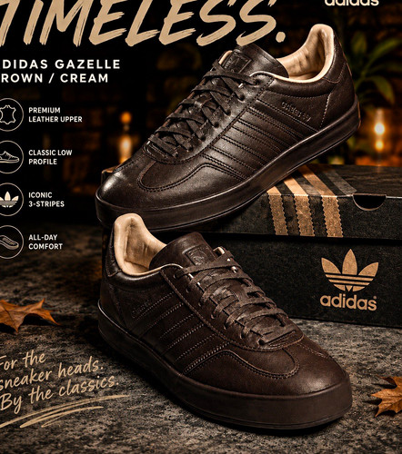 adidas Gazelle Men's Leather Low Top Lace-Up Sneakers Brown/Cream