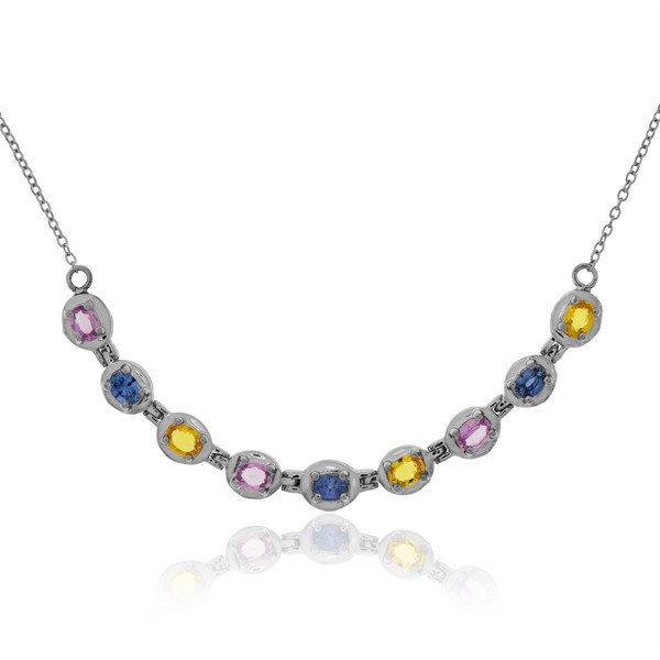 Halskette Aus Versilbertem Silber Mit Ceylon-Saphir-image