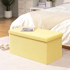 Storage Ottoman Bench, Folding Upholstered Sherpa Ottoman, Large Storage Ches...
