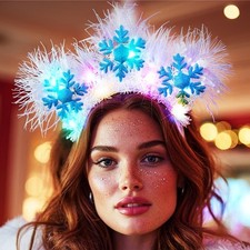 GORTIN Light up Snowflake Christmas Headbands LED Xmas Free size, White,blue