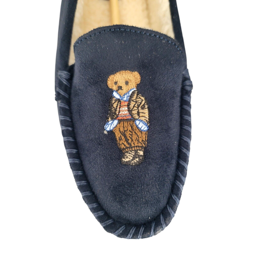POLO Ralph Lauren Dezi pantofole mocassino donna taglia 9 pelle scamosciata blu navy orsetto - Foto 2 di 7
