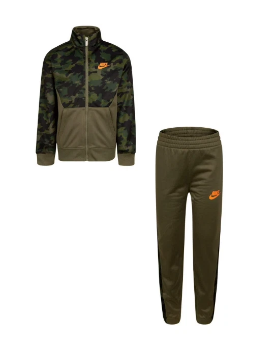 Nike Therma Dri-Fit Kids Size 7 Jacket & Pants Set Green Camo Orange 86H109-E6F