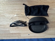 ESS Crossbow ballistic glasses matte black frame and a protective hard case.