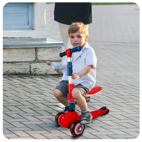Malplay Kinderroller Dreirad Scooter mit Sitz Räder LED Cityroller 2in1 Rot - Bild 16 von 16