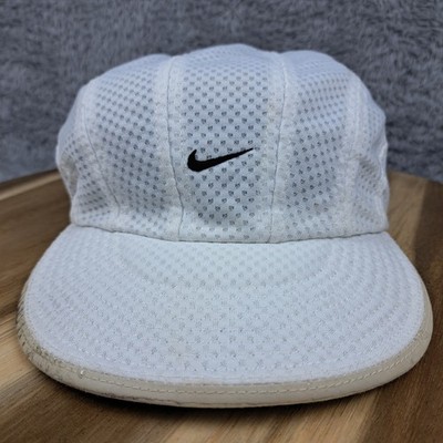 Vintage Nike Hat Cap Strap Back White Mesh Tailwind 7 Panel Running Cycling 