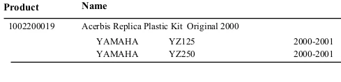 Acerbis Plastic Kit (OEM Colors) - 2041290242 Yamaha YZ125/250 2000-2001 - Image 2 of 2
