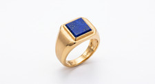 Mens Lapis Lazuli Signet Ring 18K Gold Plated...