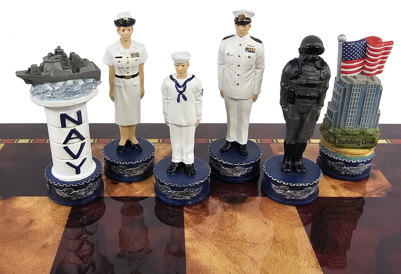 US Military Army Navy Air Force or Marines Chess Set Cherry Color Storage Board