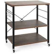 Coffee Cart Shelf Organizer Kitchen Rolling Cart-Rustic Brown