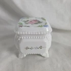 Vintage Westmoreland Trinket Box Rose Bouquet Milk Glass  Lidded White Floral