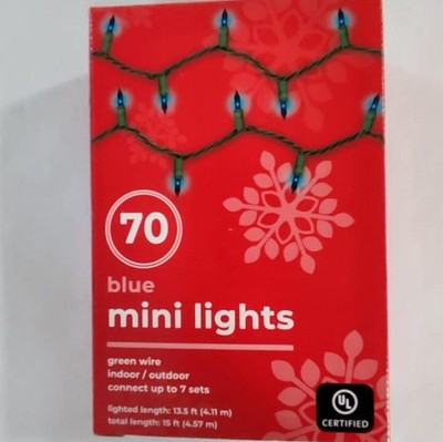70 Count Blue Mini Lights Green Wire Ind/Outdoor 15 Feet Rite-Aid New