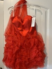 Red Strapless Beaded Bodice Ruffled Skirt Short Prom Party Formal Dress