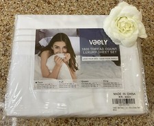 Vaely 1800 TC 4Pc Soft Luxury Bed Sheet Set Hypoallergenic Wrinkle-Fade White