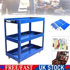 BLUE Tool Storage Heavy Duty Garage Trolley Workshop DIY 3 Tier Wheel Cart Shelf